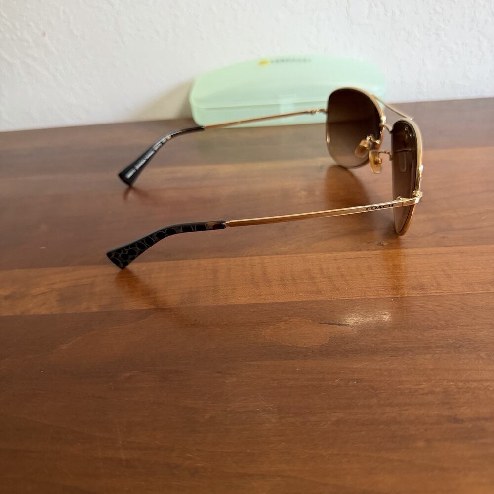 Coach HC7028 Jaclyn Gold Dark Tortoise Round Eye Aviator Sun Glasses 53-18-140 - Picture 2 of 6